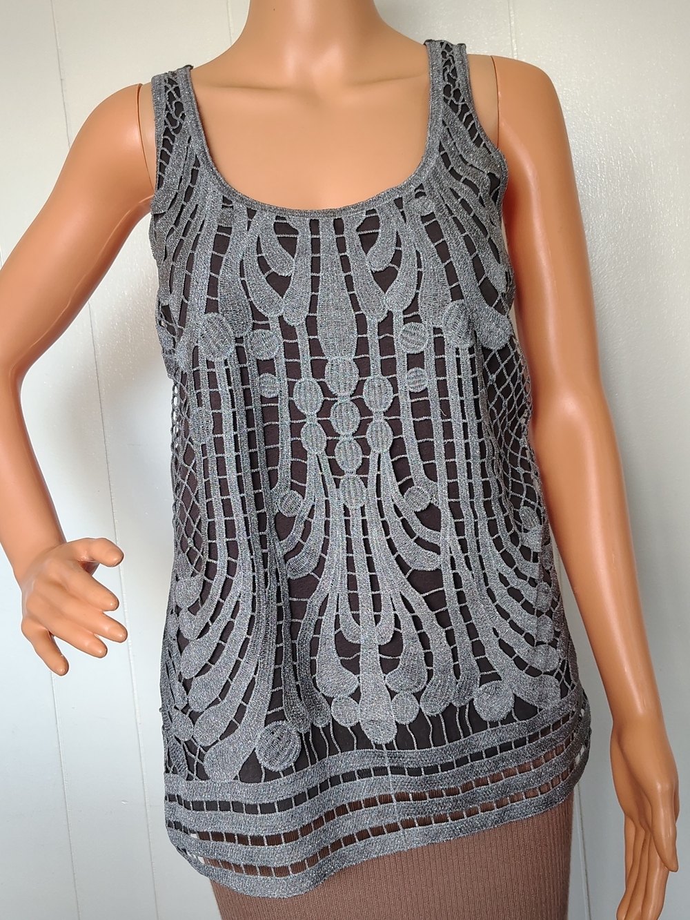 Express Gray Lace Overlay Tank Top with Gray Underlayer